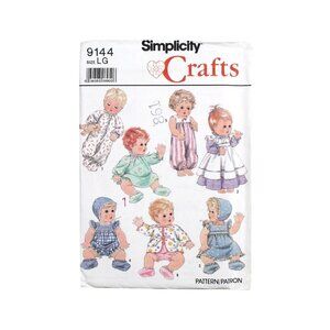 Simplicity Crafts 9144 Baby Doll Clothes Sewing Pattern Size LG Fits 18" Dolls